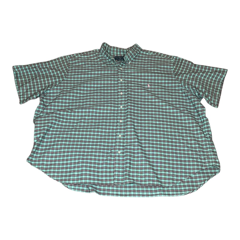 Ralph Lauren Mens 4XB Big Classic Fit Plaid Short Sleeve Button Down Shirt Mint